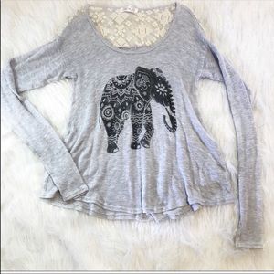 Aeropostale Elephant Long Sleeve Top Lace Gray